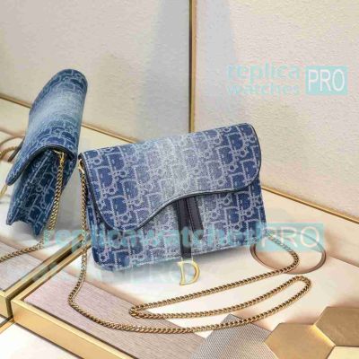 Replica CD Blue Canvas Oblique Cluth Bag Chain Strap